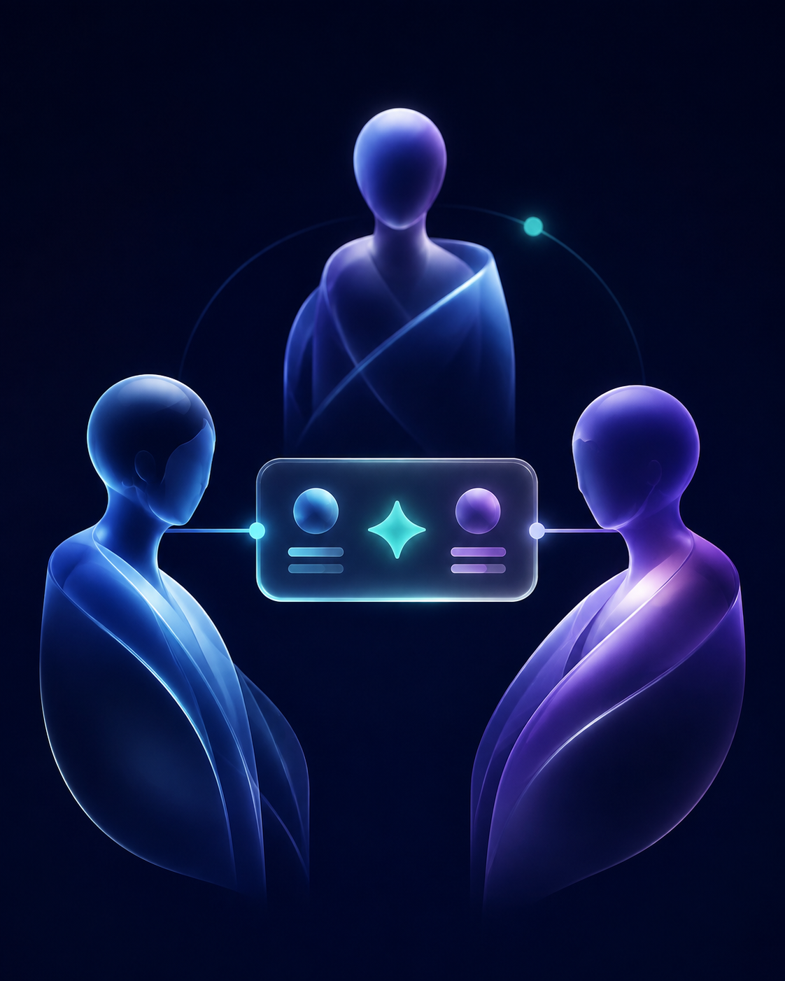 Abstract illustration of a thoughtful introduction between people